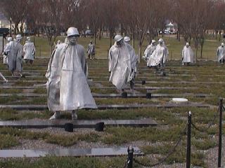 Cold statues making up part of the Korean War Memorial